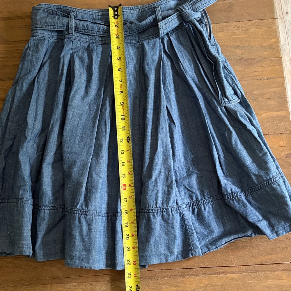 Zara Blue Denim Midi Pleated Skirt with Belt - Picture 6 of 7